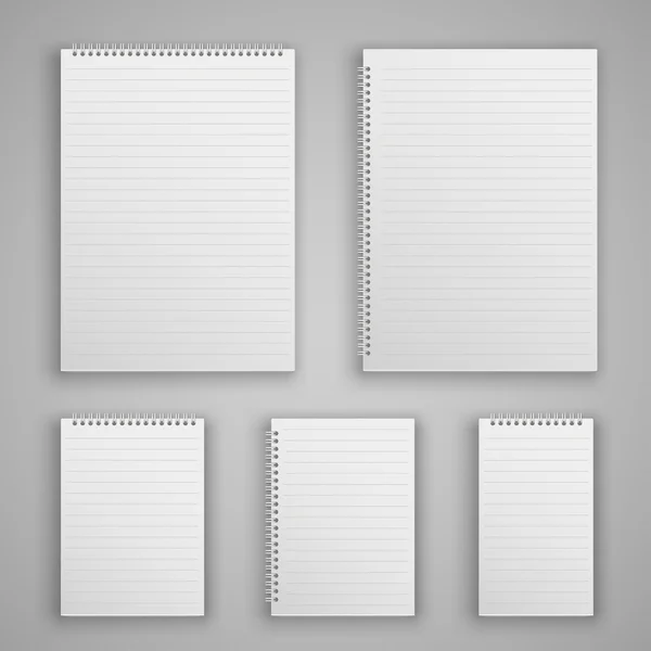 Set bloc de notas en espiral realista en blanco — Vector de stock