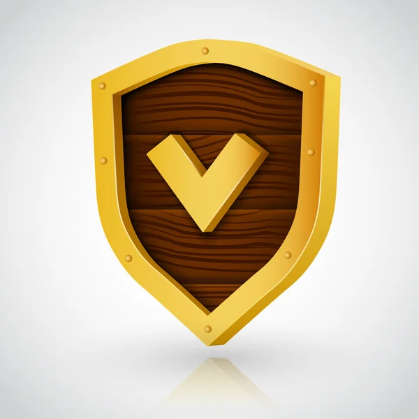 Vector aceptar ilustración escudo de oro — Vector de stock