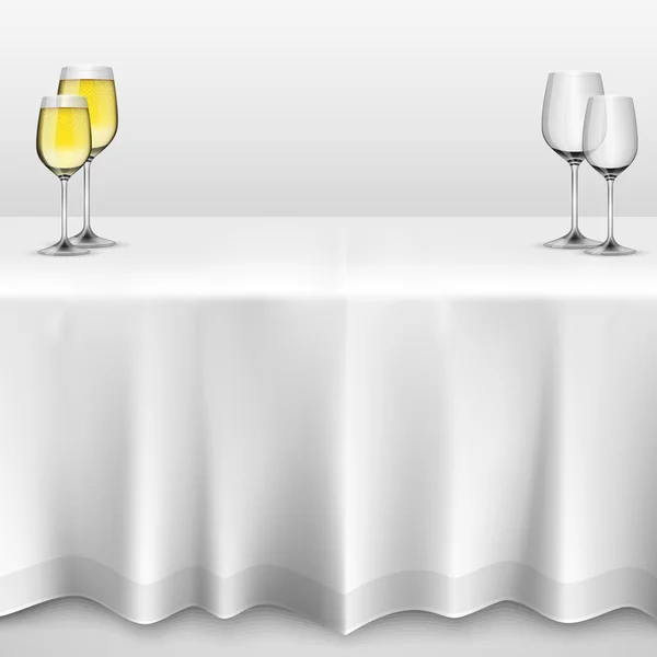 Mesa com uma toalha de mesa copos — Vetor de Stock