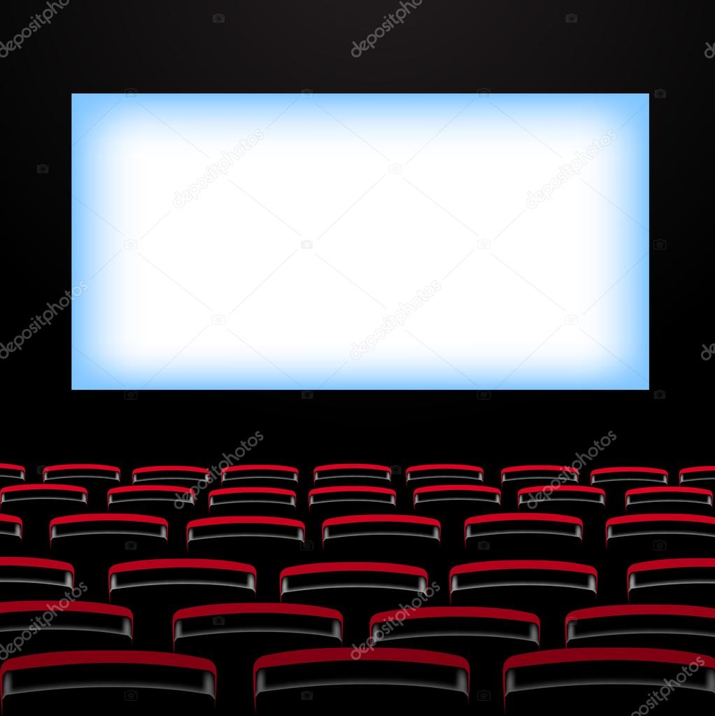 Cinema auditorium with screen and seats.