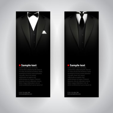 Vector business cards with elegant suit and tuxedo.