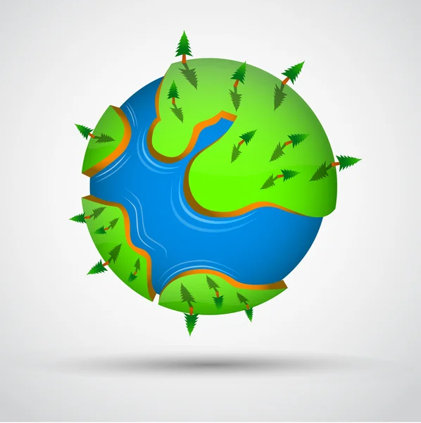 Vector cartoon earth with trees — Stock Vector