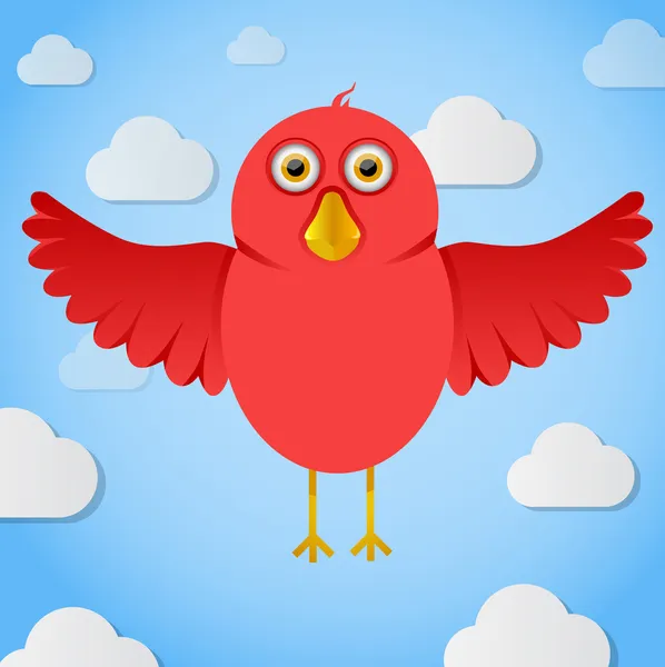 Vektorové červený kresleného ptáka létat na obloze — Stockový vektor
