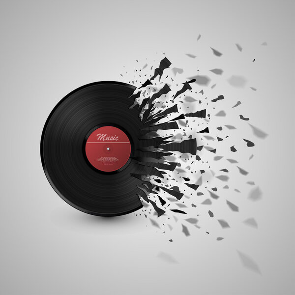 Abstract music background. Vinyl disk explosion