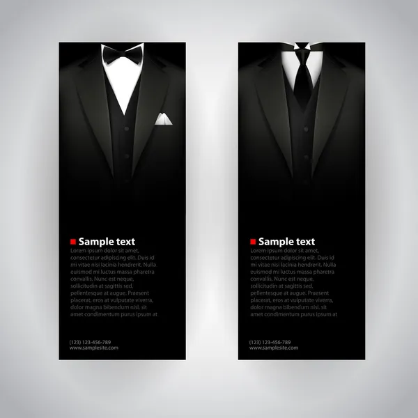Vector business cards with elegant suit and tuxedo. — Stock Vector