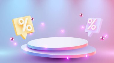 Renkli indirimli satış podyumu. Özel teklif kompozisyonu. Vektör illüstrasyonu