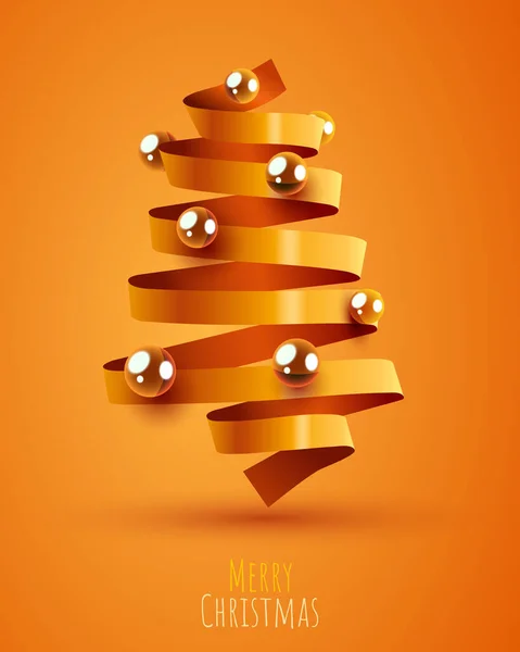 Weihnachtsbaum mit goldenem Band. Frohe Weihnachten und ein gutes neues Jahr Banner. — Stockvektor