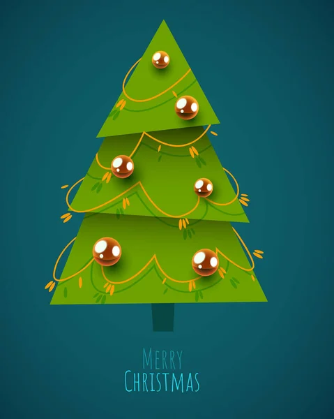 Dekorovaný vánoční stromek s věncem, dekoračními koulemi a lampami. Veselé Vánoce a šťastný nový rok. — Stockový vektor