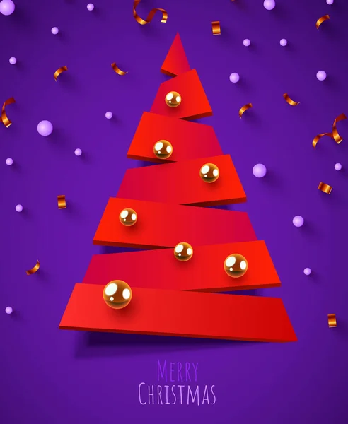 Geometric abstract Christmas tree. Merry Christmas and happy new year banner. — Stock Vector