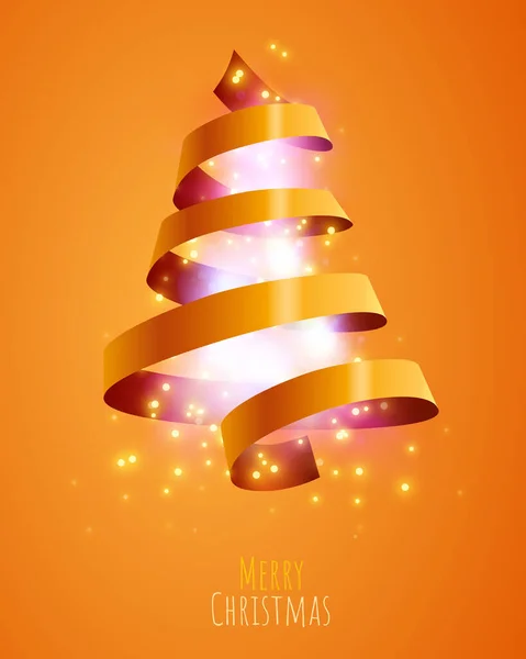 Weihnachtsbaum mit goldenem Band. Frohe Weihnachten und ein gutes neues Jahr Banner. — Stockvektor