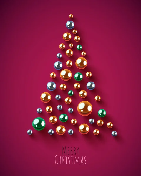 Creative triangle Christmas tree made of shiny balls. Merry Christmas and happy new year. — Stock Vector