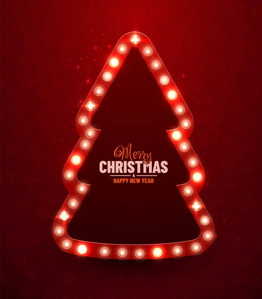 Christmas red background. Retro Christmas light sign. — Stock Vector
