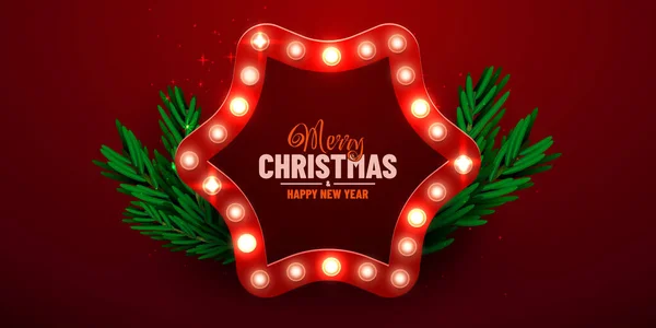 Christmas bright background. Retro Christmas light sign. — Stock Vector