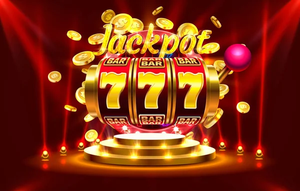 Jackpot casino munt, geldautomaat spelen nu. Vector — Stockvector