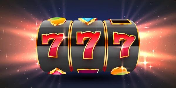 Zwarte gokautomaat wint de jackpot. 777 Groot win casino concept. — Stockvector