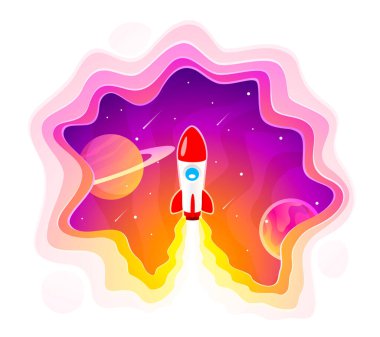 Fikir edinme sayfası ekranı, geliştirme teknolojisi, roket pankartı. Vektör