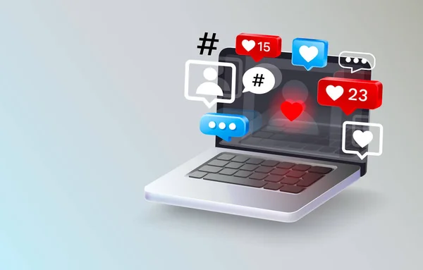 Icona del computer portatile come, follower social media, connessione di persone del computer. Vettore — Vettoriale Stock