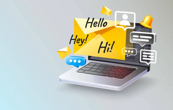 Laptop-Icon-Letter, E-Mail Social Media, Computer-People-Connection. Vektor — Stockvektor