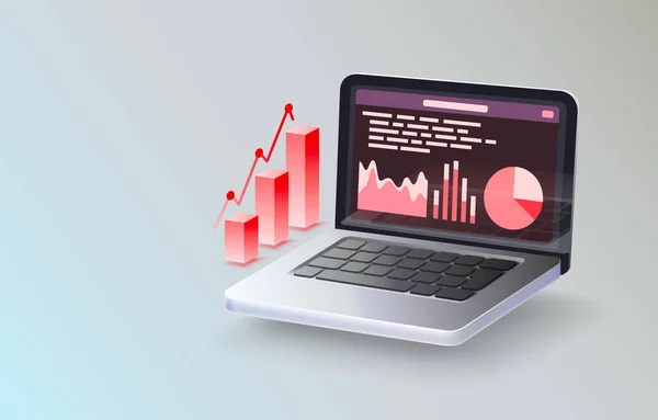 Laptop-Icon-Analyse, Geschäftsdiagramm, Finanzdiagramm. Vektor — Stockvektor