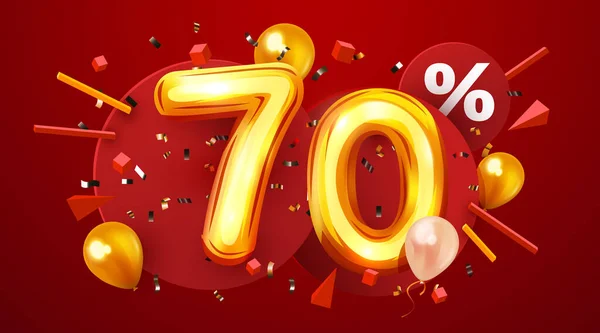 60 Prozent Rabatt. Discount kreative Komposition. 3D goldenes Verkaufssymbol mit Konfetti und Luftballons. Banner und Plakat zum Verkauf. — Stockvektor