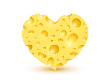 Peynirli kalp organik ikonu, yiyecek objesi beyaz arka plan. Vektör