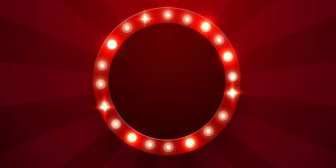 Retro ışık işareti. Kenarında lambalar olan tabela. Klasik biçim pankartı.