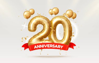 Doğum gününün 20. yıldönümü, yılın rakamları şeklinde balonlar. Vektör