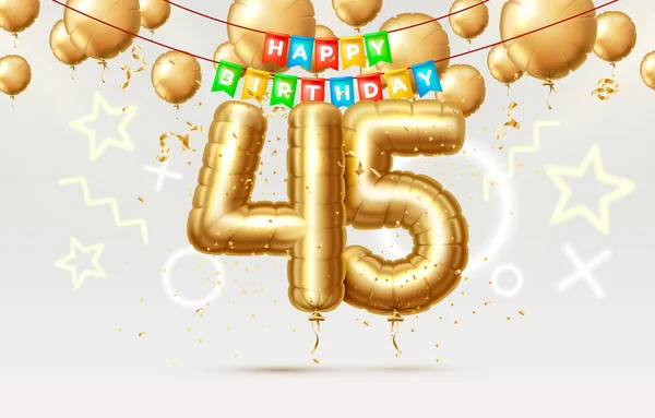 Všechno nejlepší k narozeninám 45 let k narozeninám, balónky v podobě čísel roku. Vektor — Stockový vektor