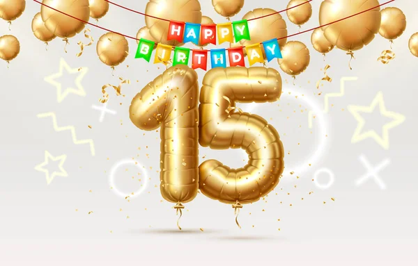 Buon compleanno 15 anni anniversario del compleanno della persona, palloncini sotto forma di numeri dell'anno. Vettore — Vettoriale Stock