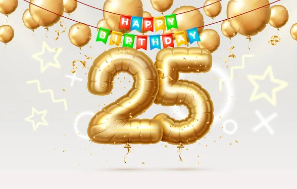 誕生日の人の誕生日の幸せな25年の記念日、今年の数の形で風船。ベクトル — ストックベクタ