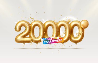 Teşekkürler takipçiler, 20k çevrimiçi sosyal grup, mutlu bayrak kutlamaları, Vektör