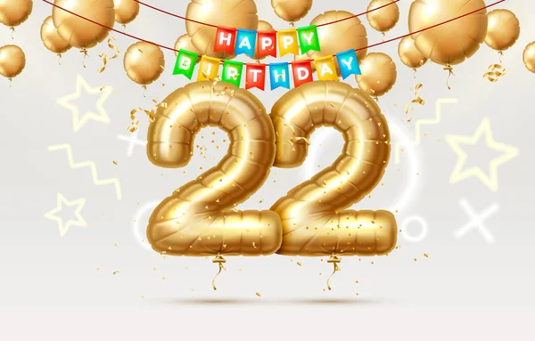Joyeux anniversaire 22 ans anniversaire de la personne anniversaire, ballons sous la forme de chiffres de l'année. Vecteur — Image vectorielle