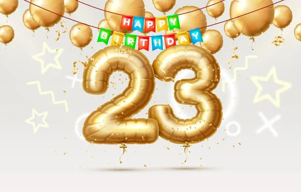 Feliz Cumpleaños 23 años aniversario de la persona cumpleaños, globos en forma de números del año. Vector — Vector de stock