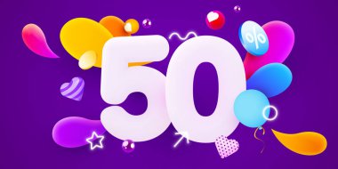 Yüzde 40 indirimli. Yaratıcı kompozisyon indirimi. Dekoratif nesnelerin olduğu 3D satış sembolü. Satış afişi ve poster.