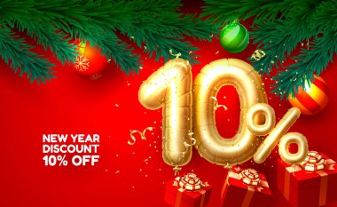 Mutlu Noeller, kırmızı arka planda balon numarasından 10 indirim. Vektör