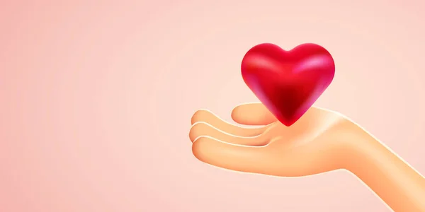 Concept de santé, de médecine, de charité ou de Saint-Valentin - gros plan de la main tenant le cœur rouge. — Image vectorielle