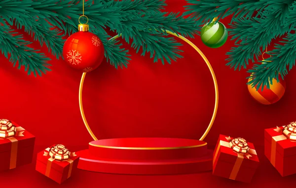 Boldog karácsonyt Boldog Új Évet fa játékokkal, kártya banner. Vektor — Stock Vector