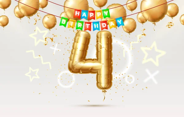 Aniversário feliz 4 anos aniversário da pessoa aniversário, balões na forma de números do ano. Vetor — Vetor de Stock