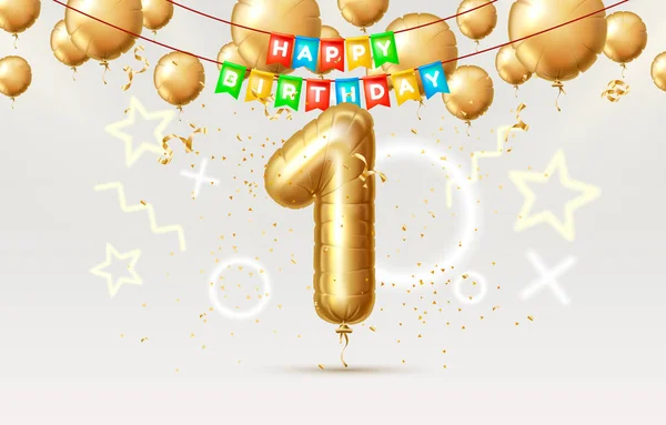 Gelukkige verjaardag 1 jaar verjaardag van de persoon verjaardag, ballonnen in de vorm van nummers van het jaar. Vector — Stockvector
