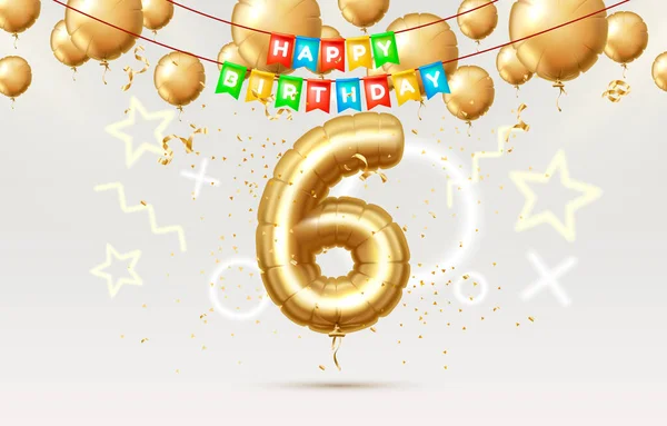 Aniversário feliz 6 anos aniversário da pessoa aniversário, balões na forma de números do ano. Vetor — Vetor de Stock