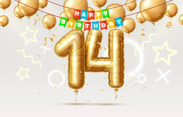 Aniversário feliz 14 anos aniversário da pessoa aniversário, balões na forma de números do ano. Vetor — Vetor de Stock
