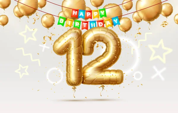 Wszystkiego najlepszego 12 lat rocznica urodzin osoby, balony w postaci liczb roku. Wektor — Wektor stockowy