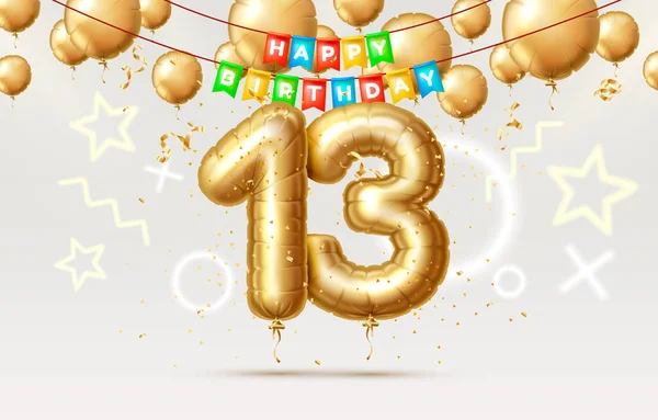 Buon compleanno 13 anni anniversario del compleanno della persona, palloncini sotto forma di numeri dell'anno. Vettore — Vettoriale Stock