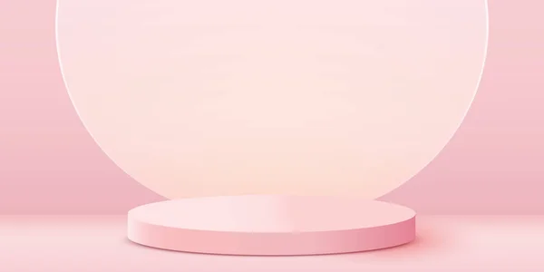 Abstrakter Szenenhintergrund. Zylinderpodest auf rosa Hintergrund. Produktpräsentation, Mock Up, Show Kosmetikprodukt, Podium, Bühnenpodest oder Plattform. — Stockvektor