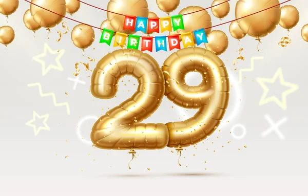 Joyeux anniversaire 29 ans anniversaire de la personne anniversaire, ballons sous la forme de chiffres de l'année. Vecteur — Image vectorielle