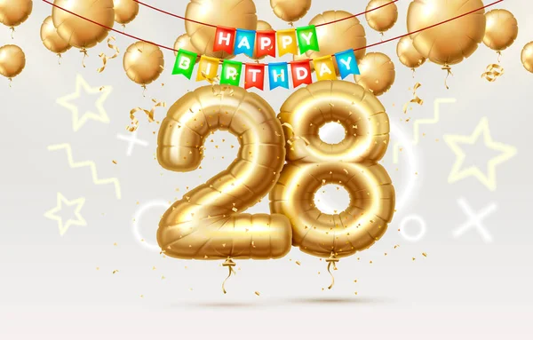 Joyeux anniversaire 28 ans anniversaire de la personne anniversaire, ballons sous la forme de chiffres de l'année. Vecteur — Image vectorielle