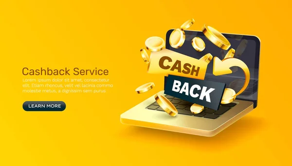 Laptop icon cash back, bonus coin, computer money finance. Vector — Stock Vector