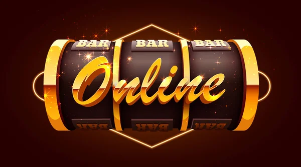 Golden spelmaskin vinner jackpotten. 777 Stor vinst koncept. Online casino jackpot. — Stock vektor