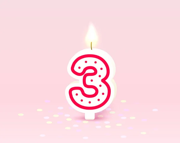 Happy Birthday years anniversary of the person birthday, Candle in the form of numbers three of the year. Vector — Stock Vector