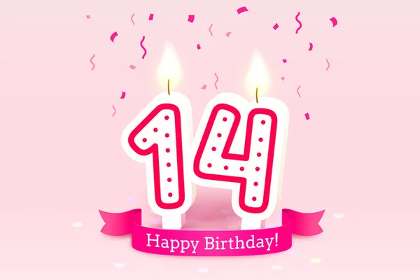 Hodně štěstí, zdraví. 14. výročí narozenin, svíčka ve formě čísel. Vektor — Stockový vektor